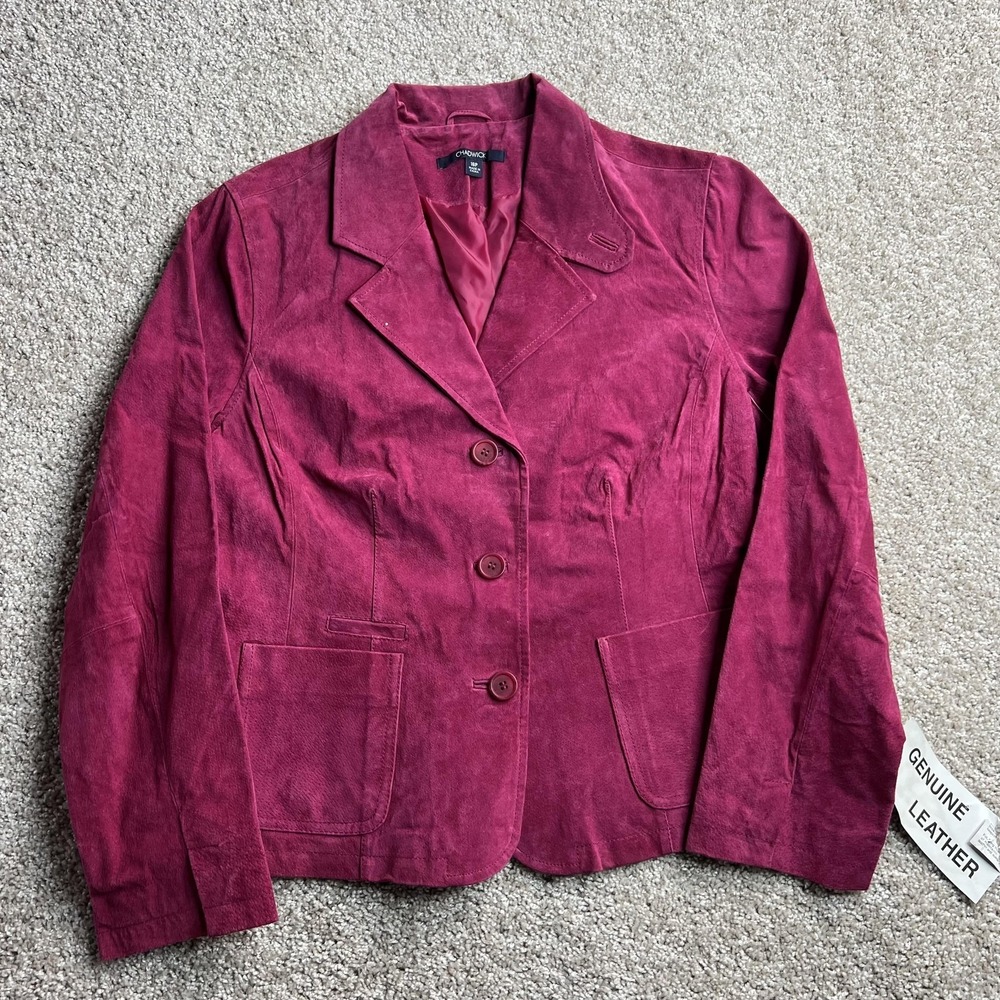 Chadwicks Blazer Jacket Womens 16P Pink Leather Single Breasted Lined Collared